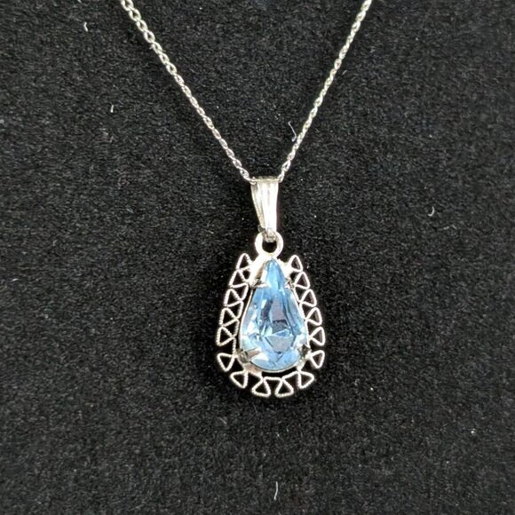 Vintage Sterling Blue Rhinestone Necklace - Picture 3 of 7